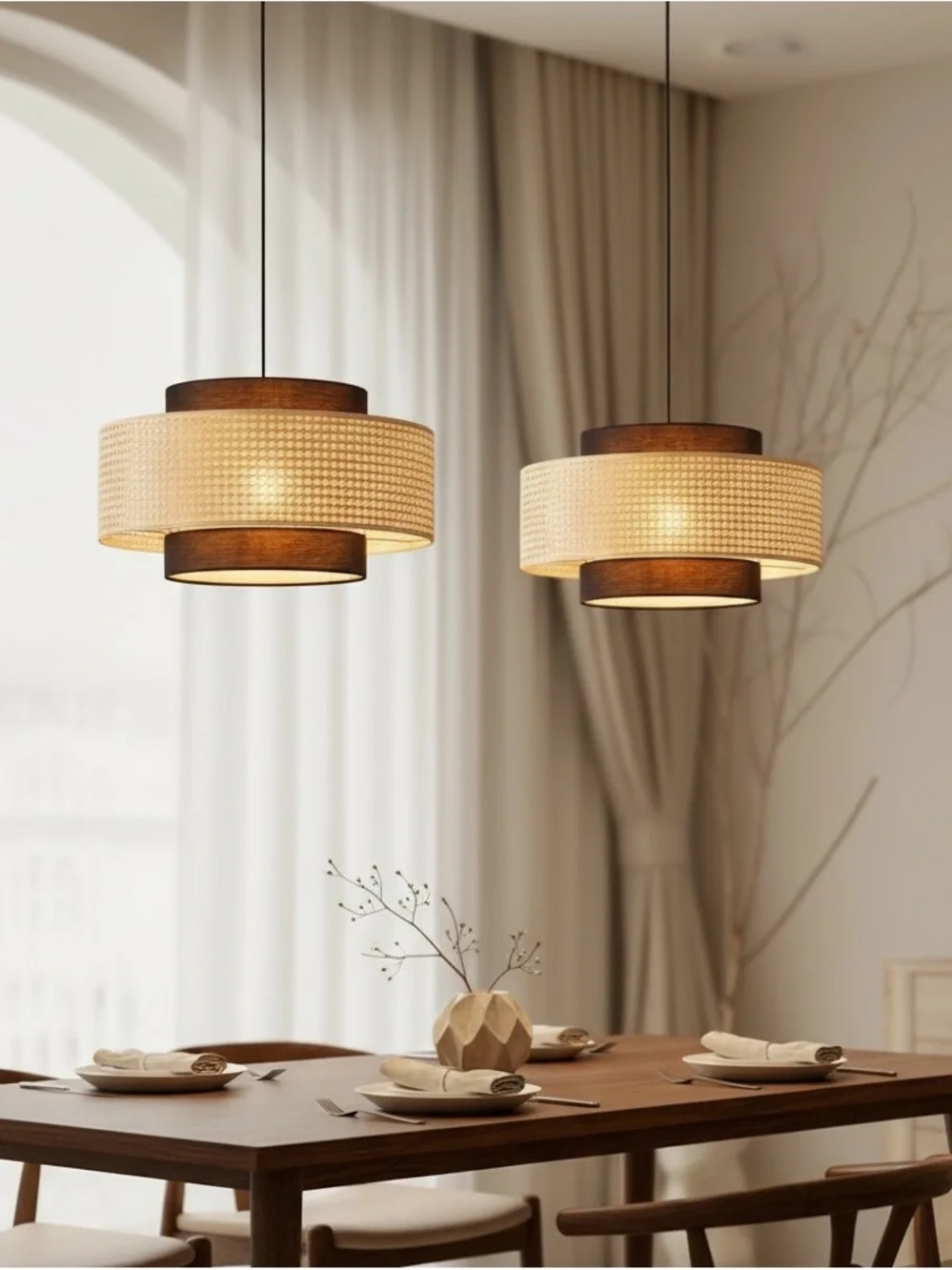 NEW West Elm Boho Rattan Wicker Woven Chandelier Hanging Pendant Light Fixture